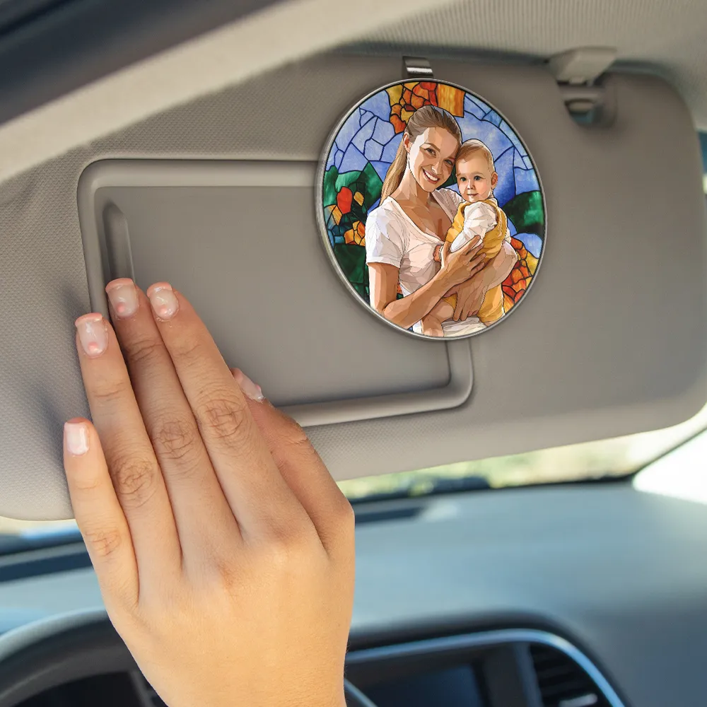 Custom Photo Stained Glass Portrait Mom Grandma Parents Family - Personalized Custom Shaped Acrylic Car Visor Clip - Image 5