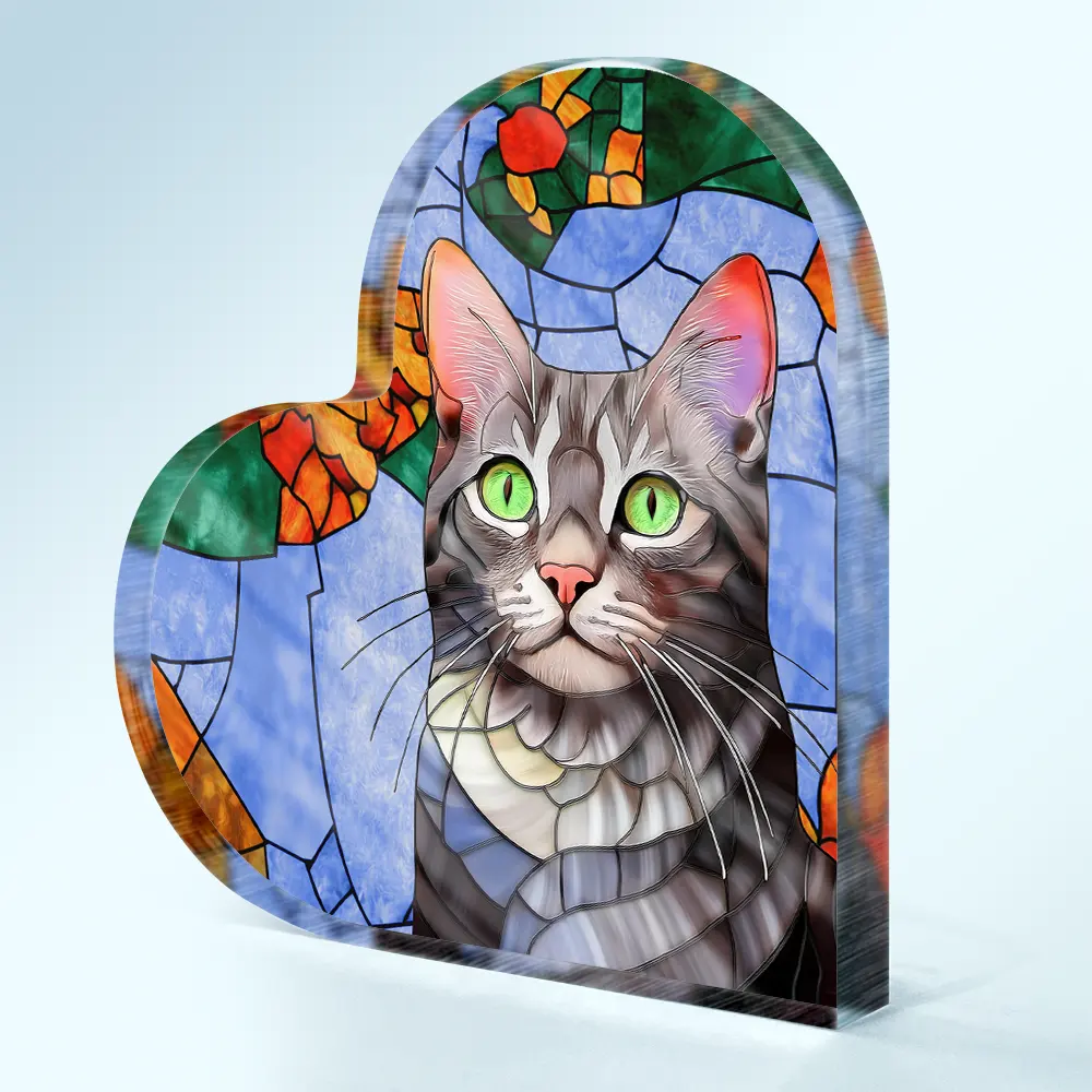Custom Photo Stained Glass Portrait Mom Grandma Parents Family - Personalized Heart Shaped Acrylic Plaque - Image 3