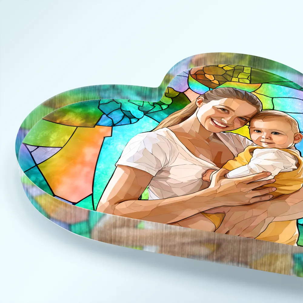 Custom Photo Stained Glass Portrait Mom Grandma Parents Family - Personalized Heart Shaped Acrylic Plaque - Image 4