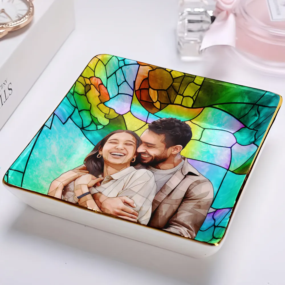 Custom Photo Stained Glass Portrait Mom Grandma Parents Family - Personalized Ring Dish - Image 3