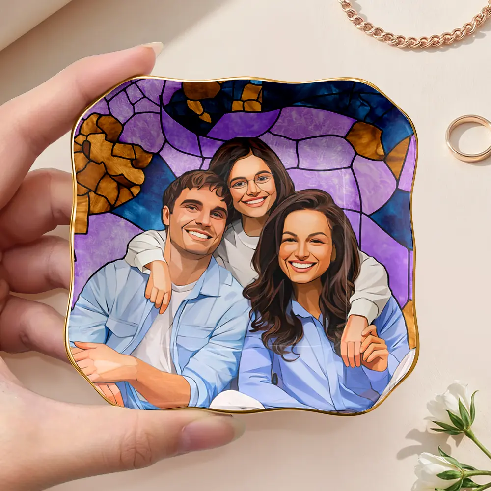 Custom Photo Stained Glass Portrait Mom Grandma Parents Family - Personalized Ring Dish - Image 4