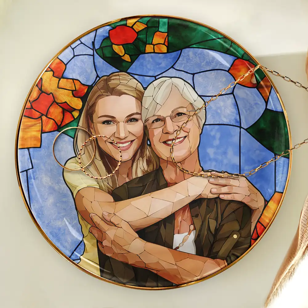 Custom Photo Stained Glass Portrait Mom Grandma Parents Family - Personalized Ring Dish - Image 5