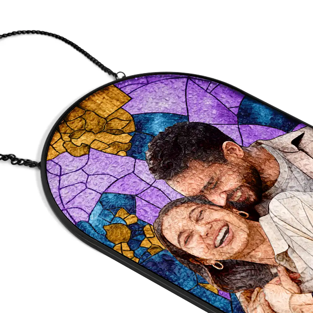 Custom Photo Stained Glass Portrait Mom Grandma Parents Family - Personalized Rounded Rectangle Stained Glass Suncatcher - Image 3