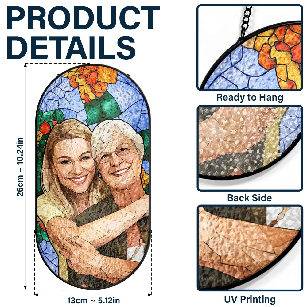 Custom Photo Stained Glass Portrait Mom Grandma Parents Family - Personalized Rounded Rectangle Stained Glass Suncatcher - Image 4