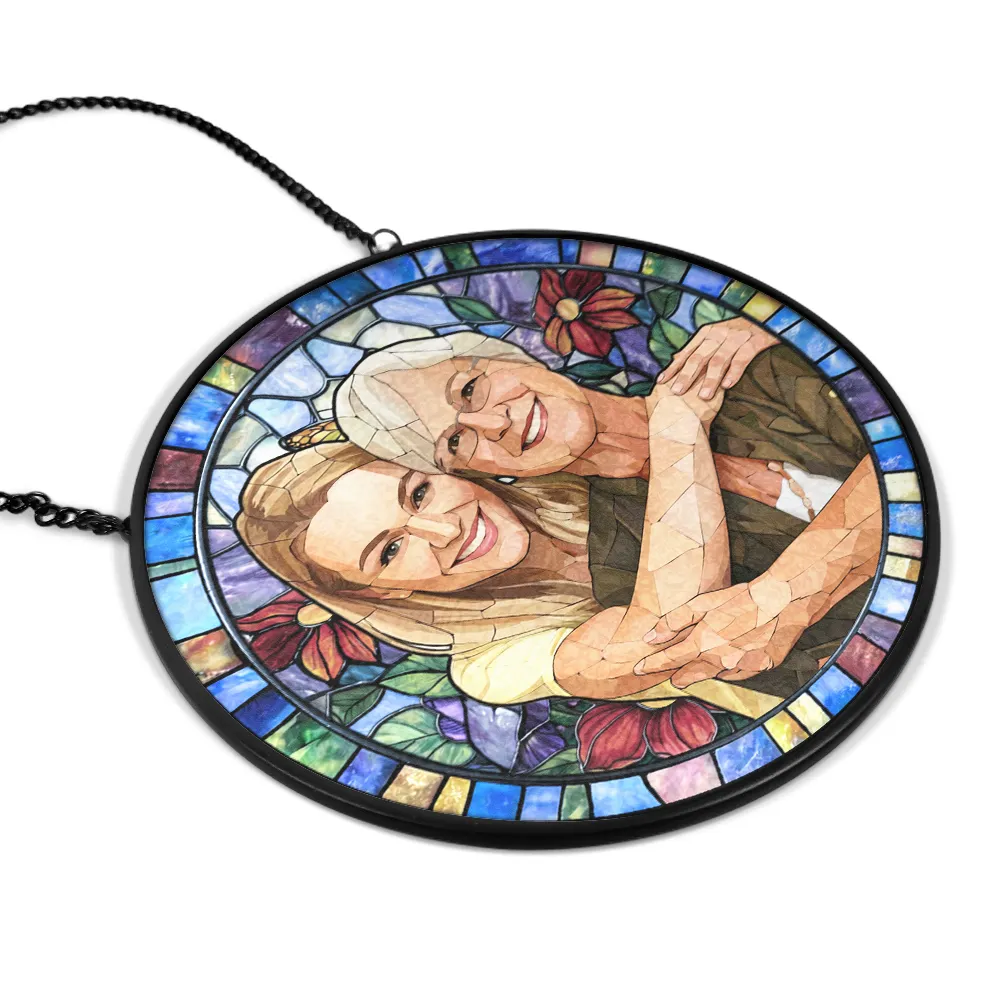 Custom Photo Stained Glass Portrait Mom Grandma Parents Family - Personalized Stained Glass Window Hanging Suncatcher - Image 3