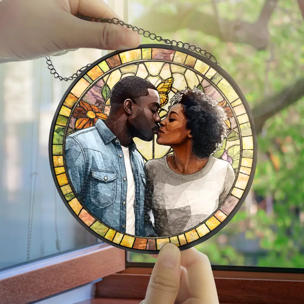 Custom Photo Stained Glass Portrait Mom Grandma Parents Family - Personalized Stained Glass Window Hanging Suncatcher - Image 5