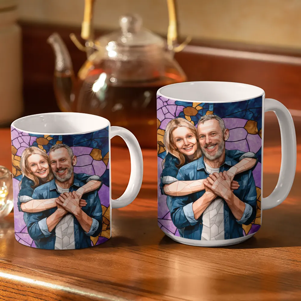 Custom Photo Stained Glass Portrait Mom Grandma Parents Family - Personalized White Edge-to-Edge Mug - Image 4