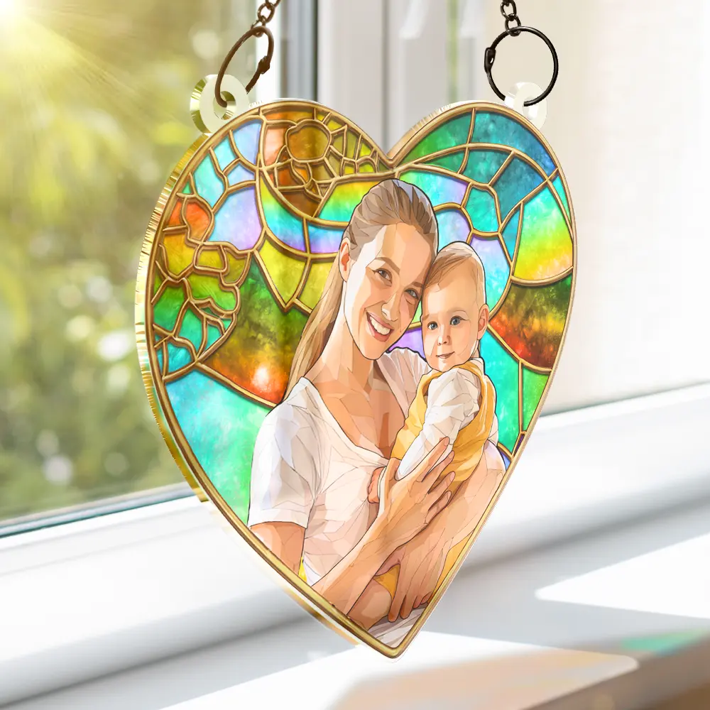 Custom Photo Stained Glass Portrait Mom Grandma Parents Family - Personalized Window Hanging Suncatcher Ornament - Image 4