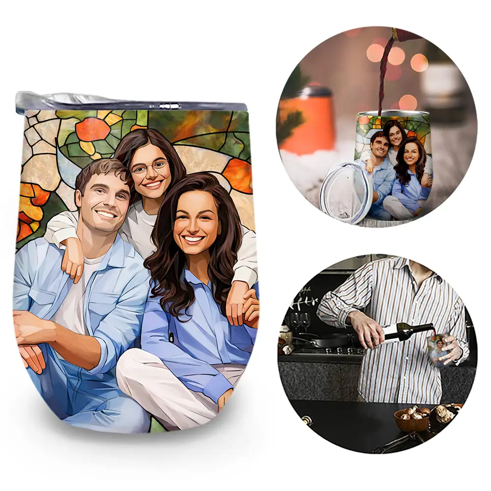 Custom Photo Stained Glass Portrait Mom Grandma Parents Family - Personalized Wine Tumbler - Image 3