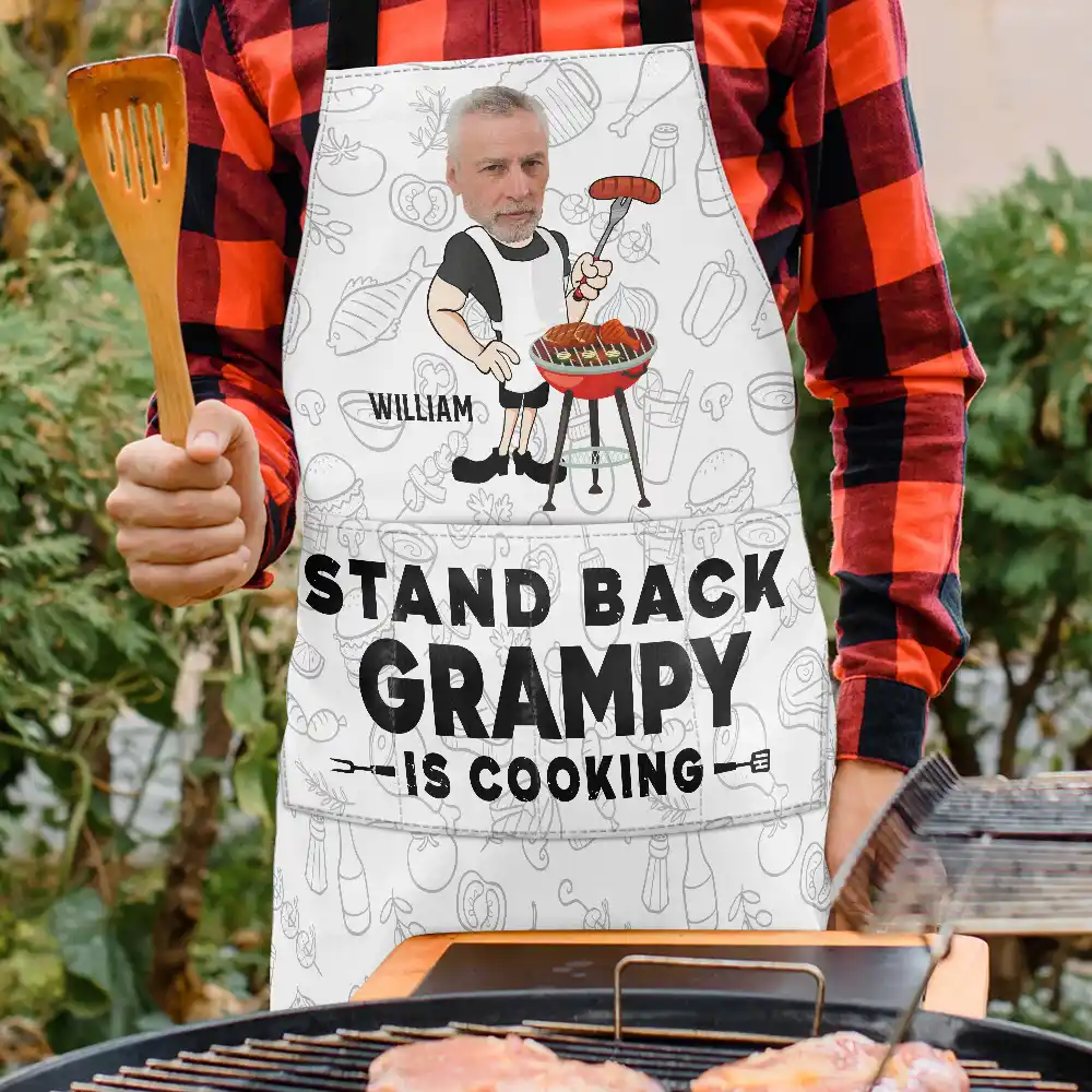 Custom Photo Stand Back Daddy Is Cooking - Personalized Apron - Image 4