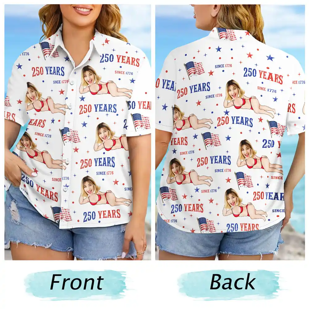 Custom Photo Star & Stripes 250 Years Anniversary Funny Man Woman - Personalized Hawaiian Shirt - Image 7