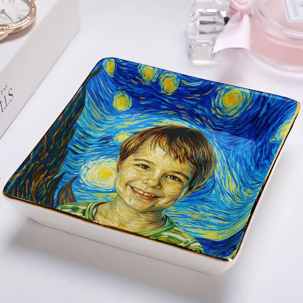Custom Photo Starry Night Dog Cat Pet Kid - Personalized Ring Dish - Image 3