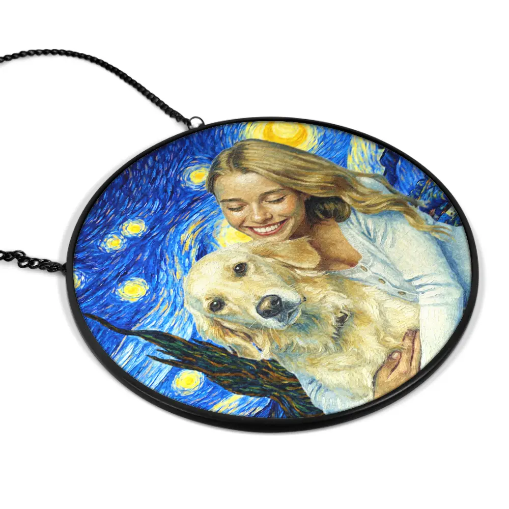 Custom Photo Starry Night Dog Mom Cat Mom Pet Lover - Personalized Stained Glass Window Hanging Suncatcher - Image 3