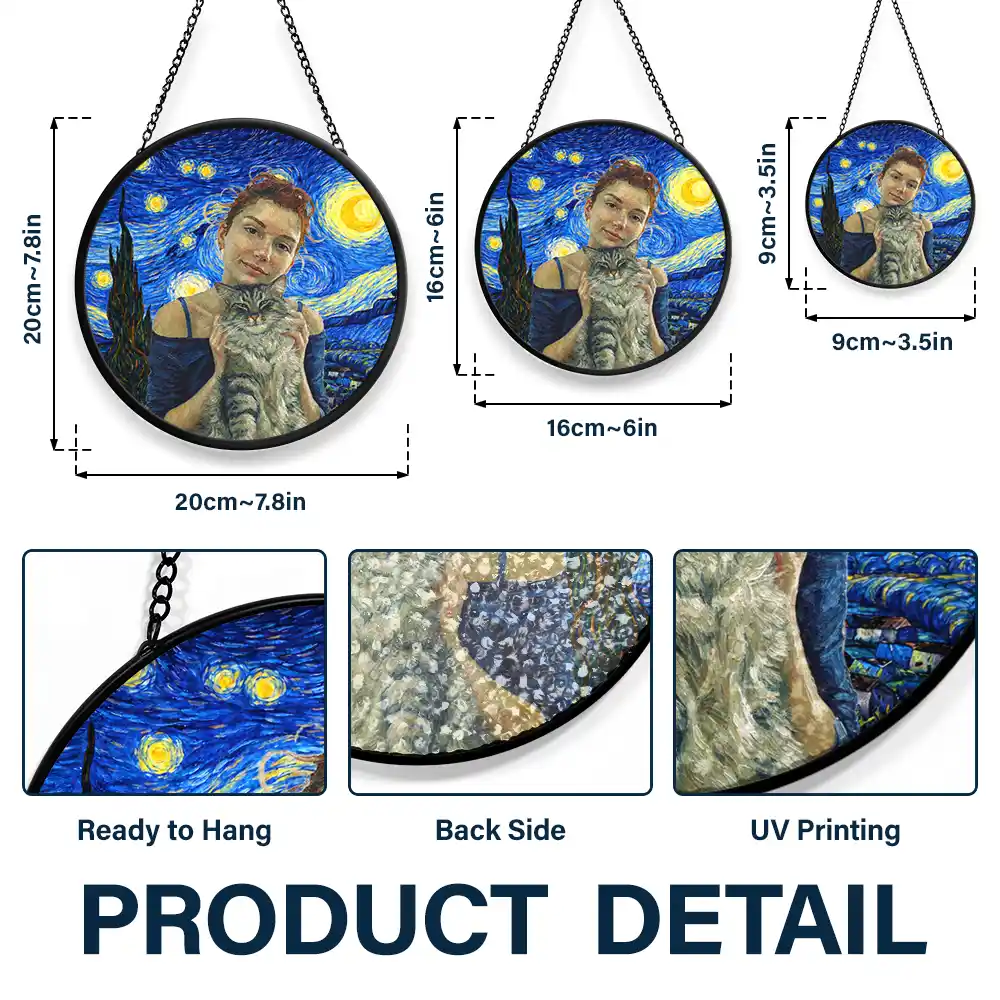 Custom Photo Starry Night Dog Mom Cat Mom Pet Lover - Personalized Stained Glass Window Hanging Suncatcher - Image 4