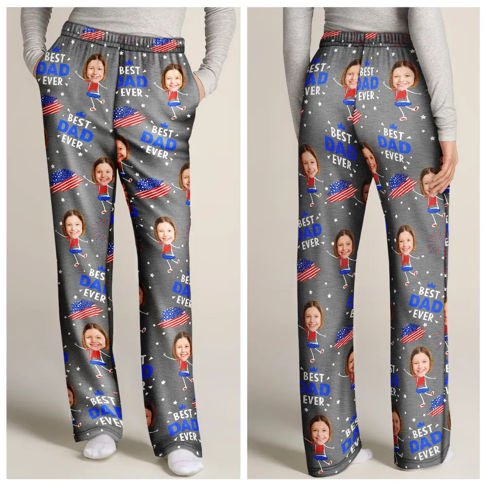 Custom Photo Stars And Stripes Best Dad Grandpa Ever - Personalized Pajama Pants - Image 4