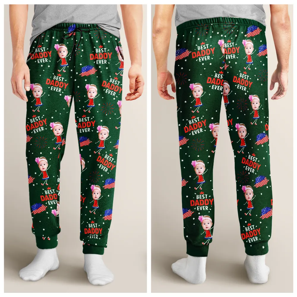 Custom Photo Stars And Stripes Best Dad Grandpa Ever - Personalized Pajama Pants - Image 5