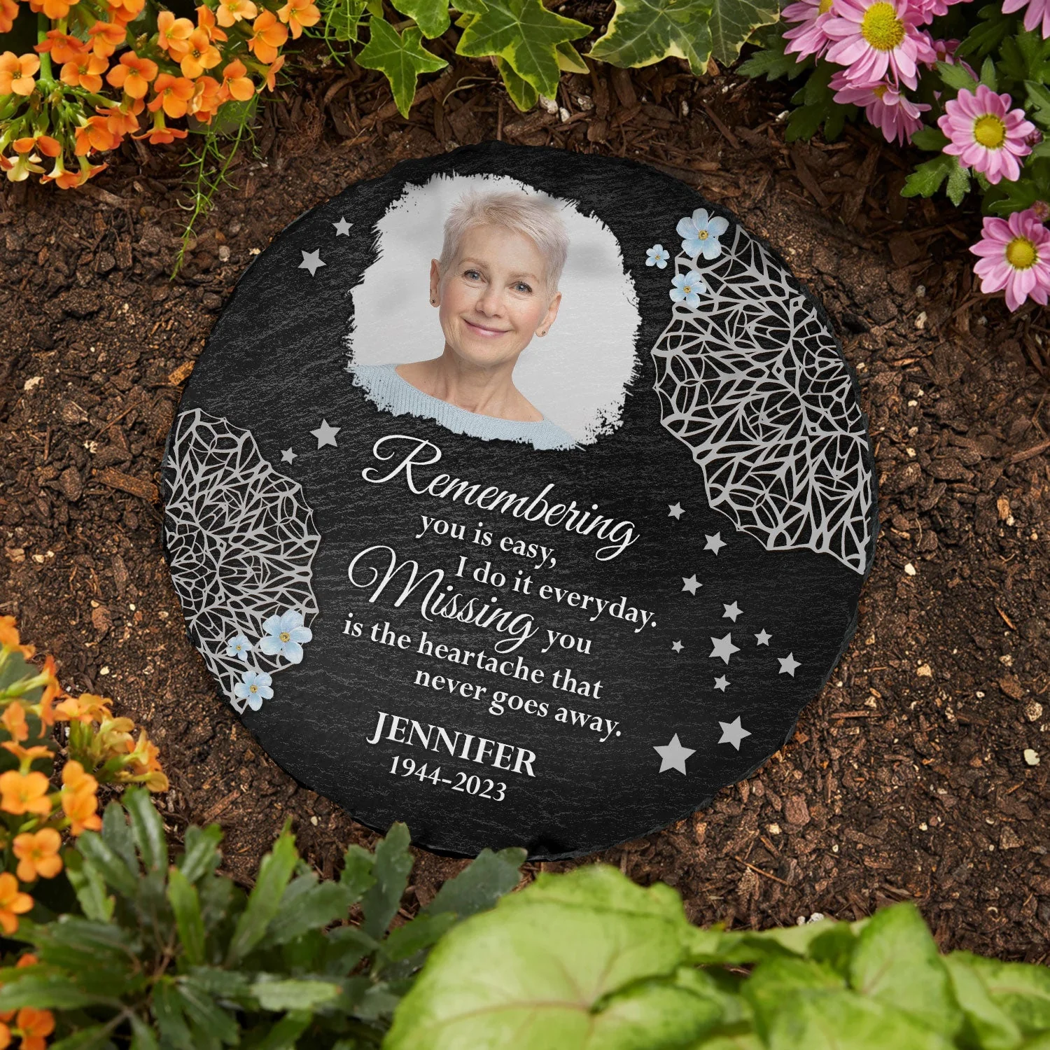 Custom Photo Stars In The Sky - Memorial Gift, Sympathy Gift - Personalized Circle Memorial Garden Stone - Image 3