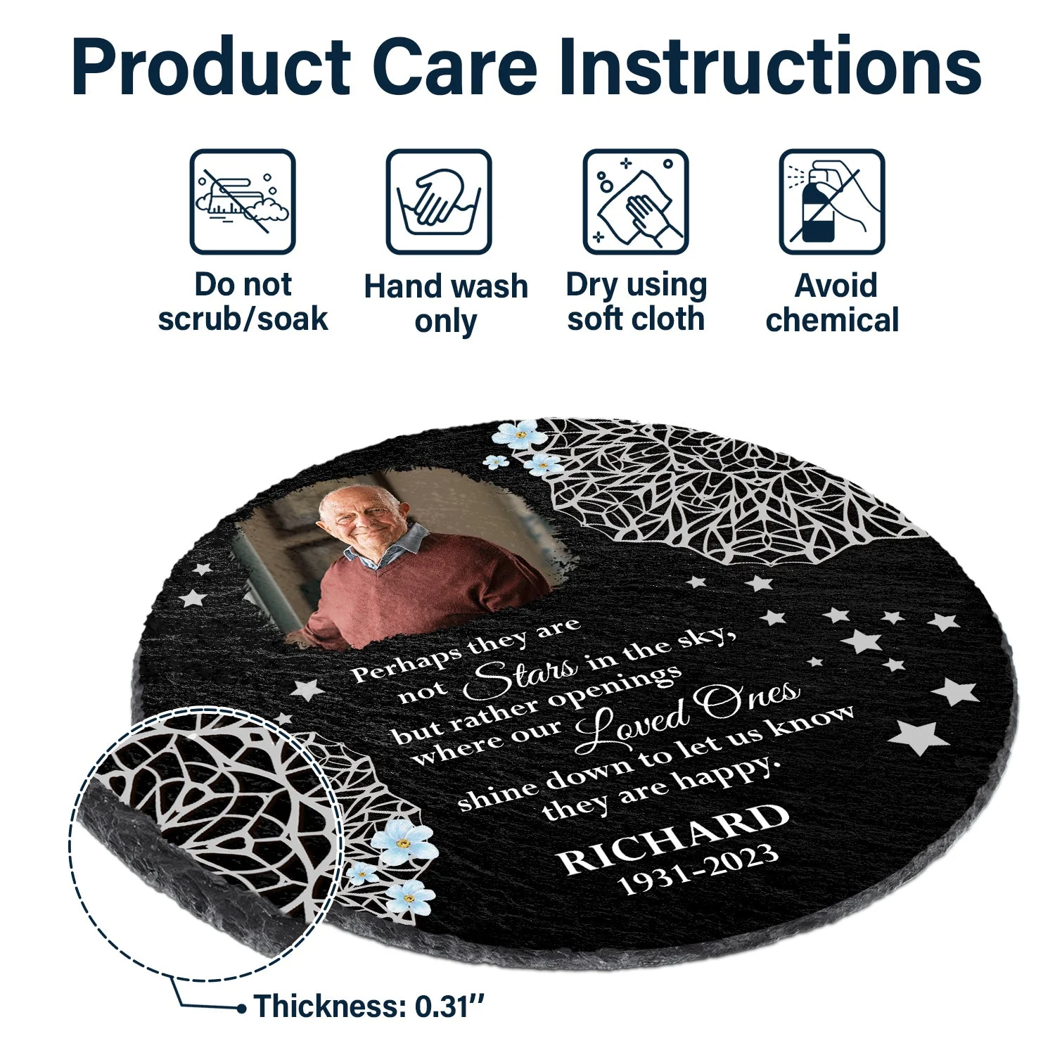 Custom Photo Stars In The Sky - Memorial Gift, Sympathy Gift - Personalized Circle Memorial Garden Stone - Image 6