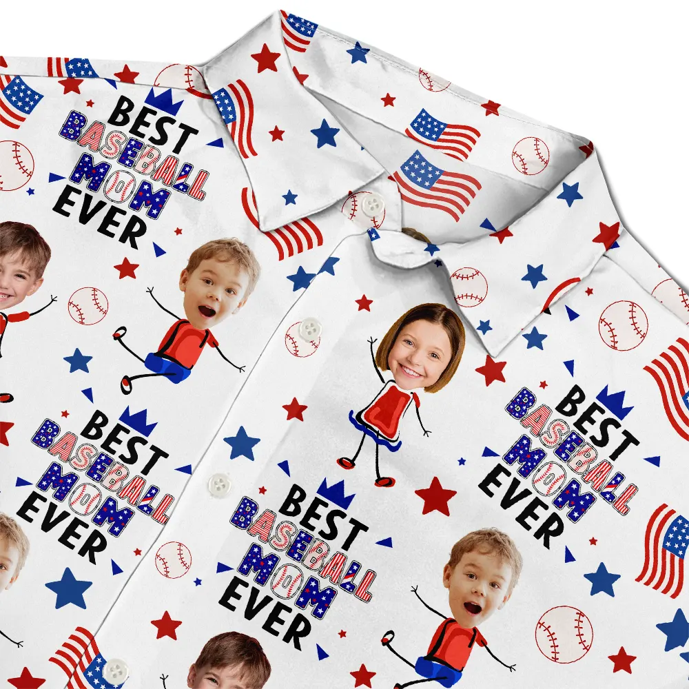Custom Photo Stars & Stripes Best Baseball Mom Dad Ever - Personalized Hawaiian Shirt - Image 5