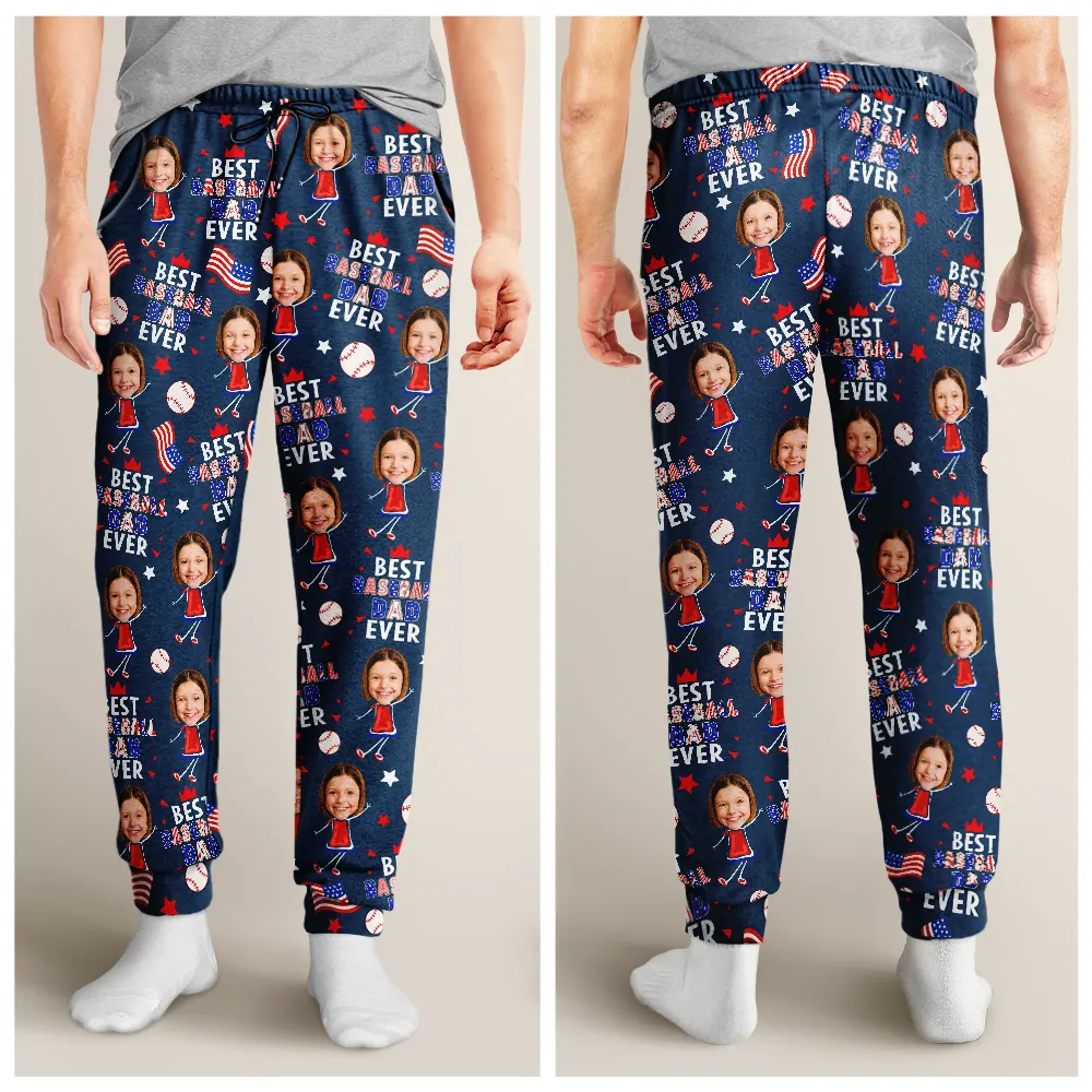 Custom Photo Stars & Stripes Best Baseball Mom Dad Ever - Personalized Pajama Pants - Image 6