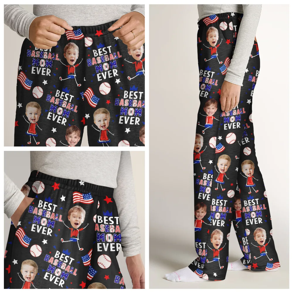 Custom Photo Stars & Stripes Best Baseball Mom Dad Ever - Personalized Pajama Pants - Image 9