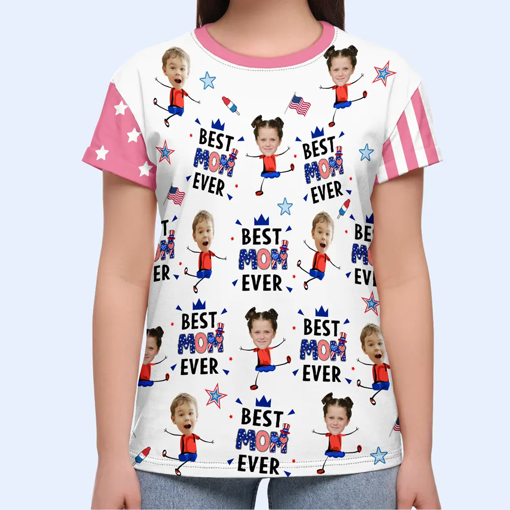 Custom Photo Stars & Stripes Best Dad Mom Grandpa Grandma Ever - Personalized Full Print T Shirt - Image 6