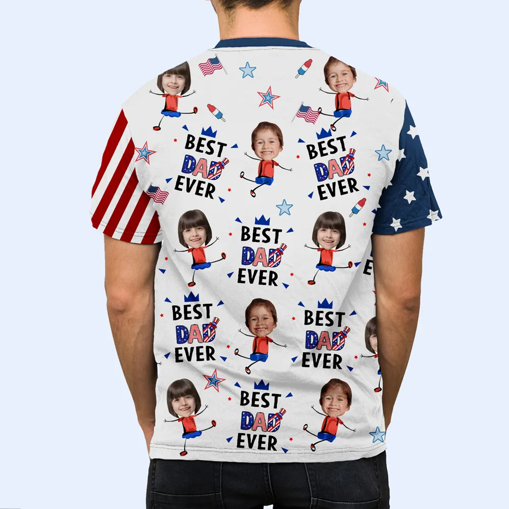 Custom Photo Stars & Stripes Best Dad Mom Grandpa Grandma Ever - Personalized Full Print T Shirt - Image 7
