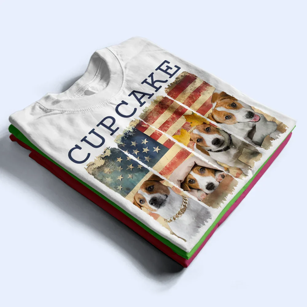 Custom Photo Stars & Stripes Pet Face - Personalized T Shirt - Image 3