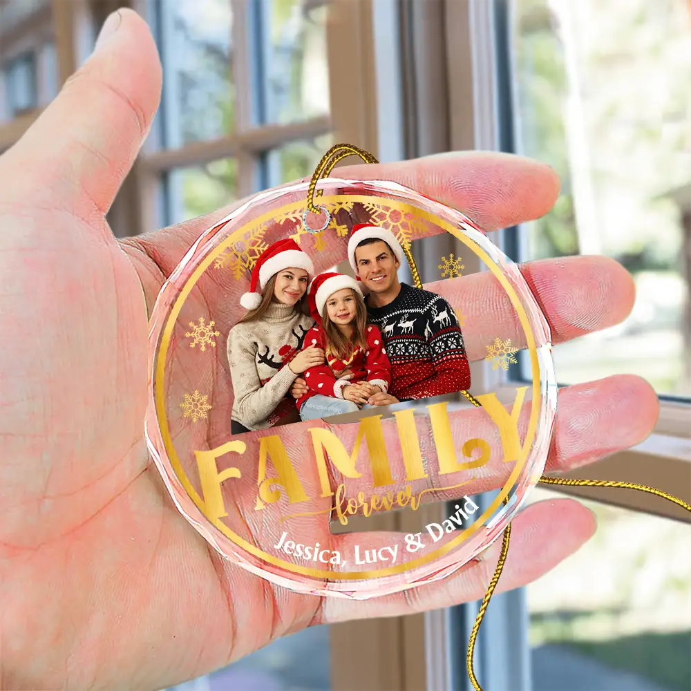 Custom Photo Stay Forever Snow Globe Christmas Family - Personalized Circle Glass Ornament - Image 5