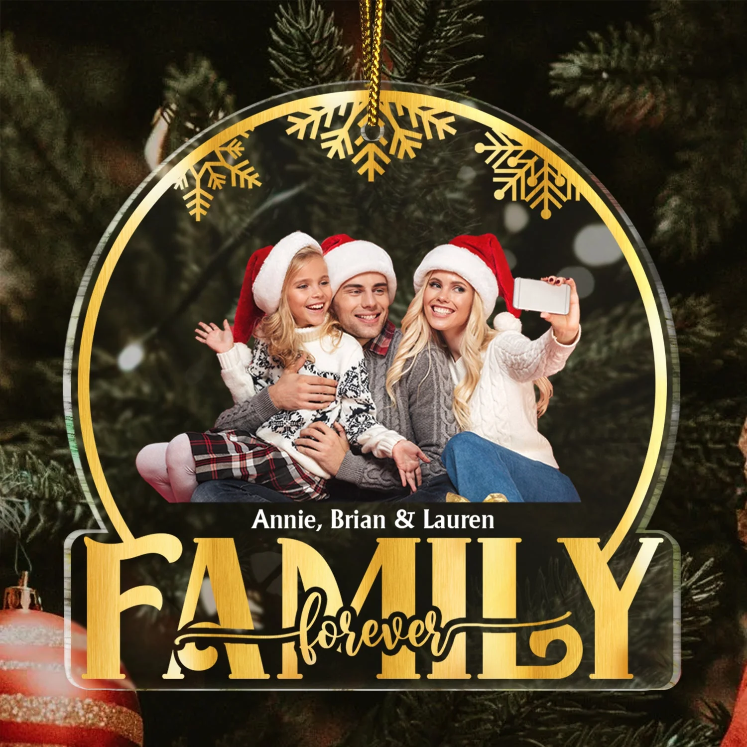 Custom Photo Stay Forever Snow Globe - Christmas Gift For Bestie, Sister, Sibling, Family - Personalized Custom Shaped Acrylic Ornament - Image 3