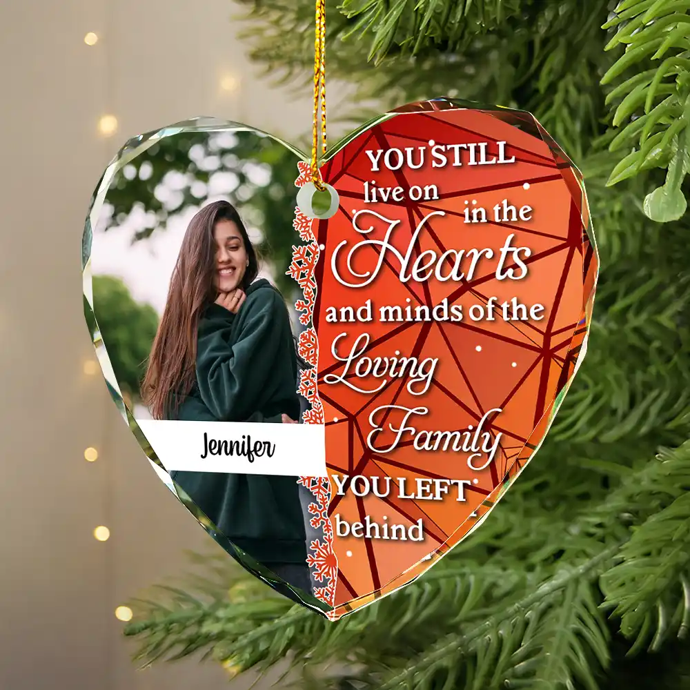 Custom Photo Still Live On The Hearts Christmas - Personalized Heart Shaped Glass Ornament - Image 2