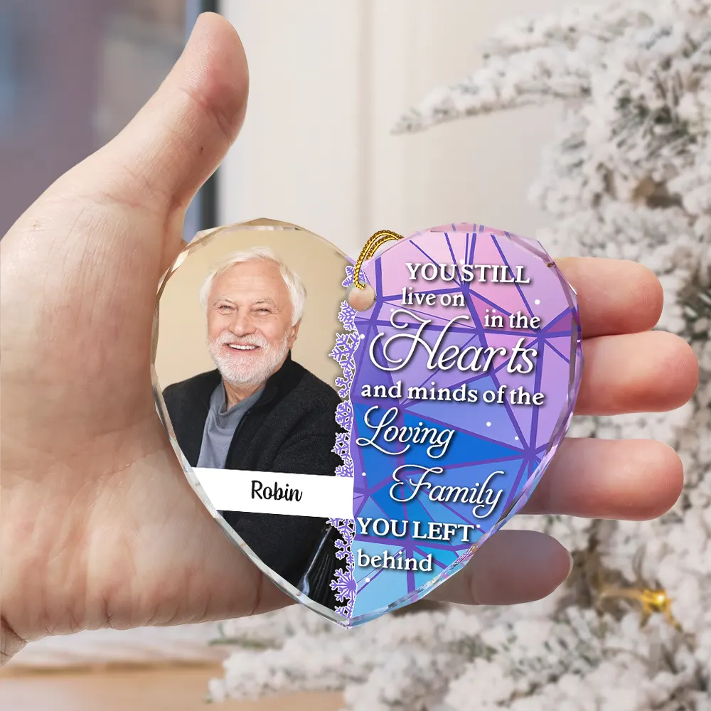 Custom Photo Still Live On The Hearts Christmas - Personalized Heart Shaped Glass Ornament - Image 3