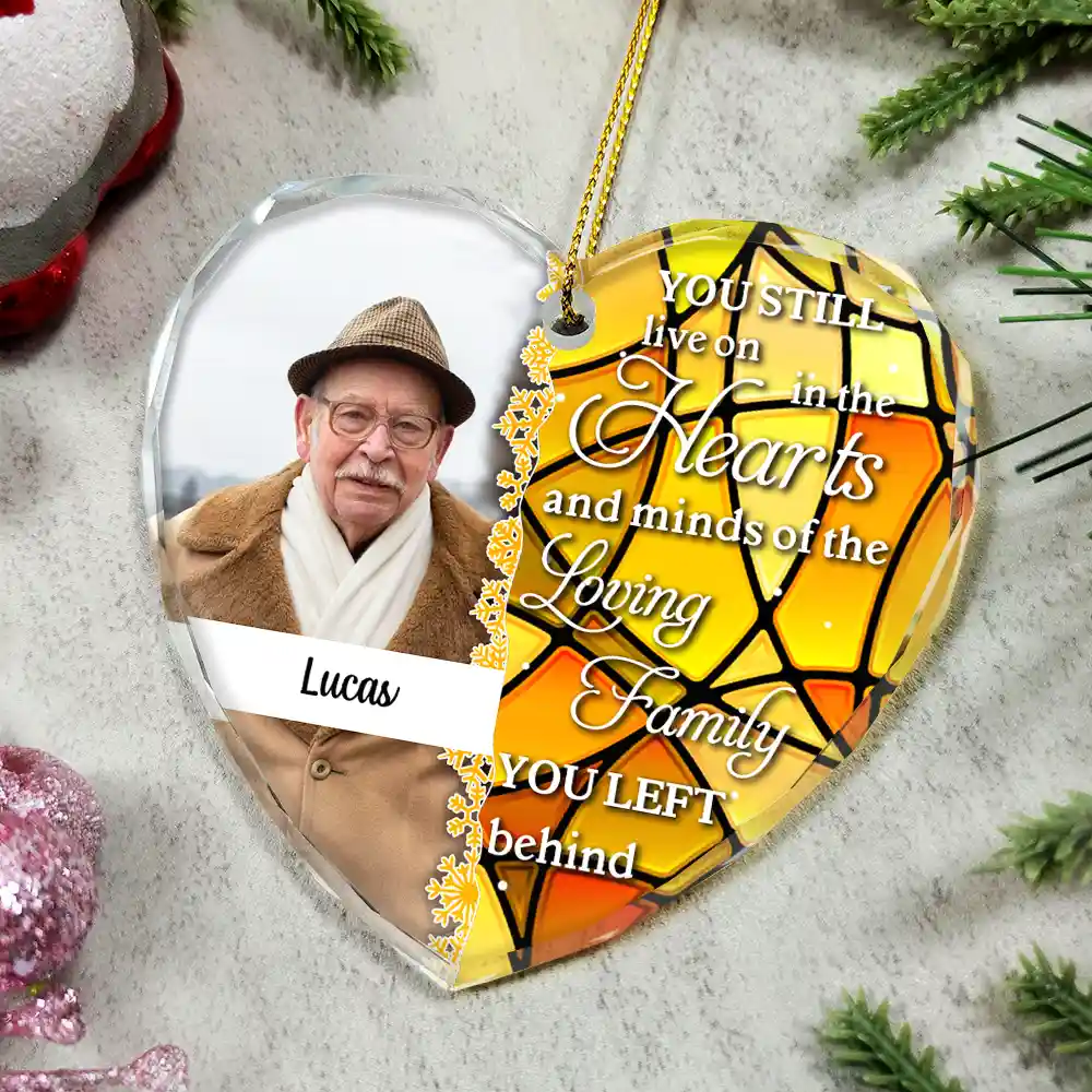 Custom Photo Still Live On The Hearts Christmas - Personalized Heart Shaped Glass Ornament - Image 4