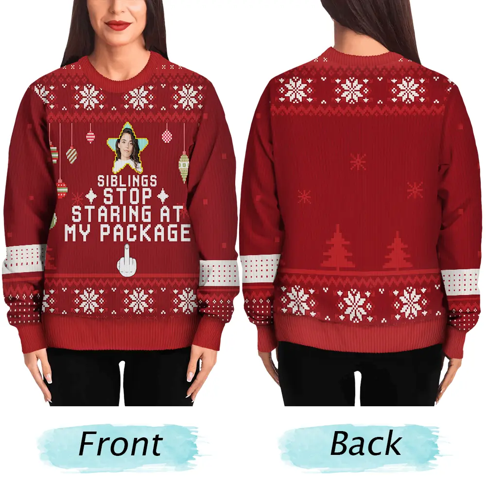 Custom Photo Stop Staring At My Package - Personalized Unisex Ugly Sweater - Image 5