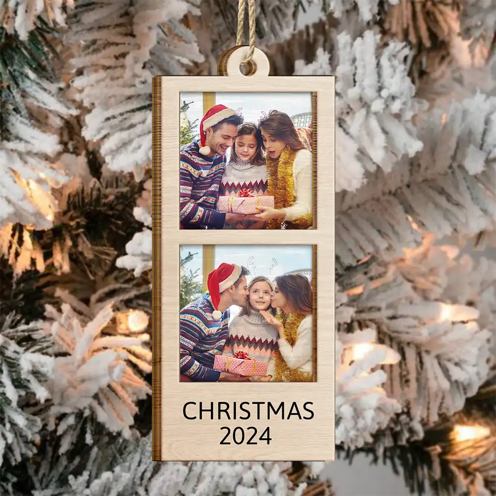 Custom Photo Strip Family Christmas - Personalized 2-Layered Wooden Ornament - Image 3
