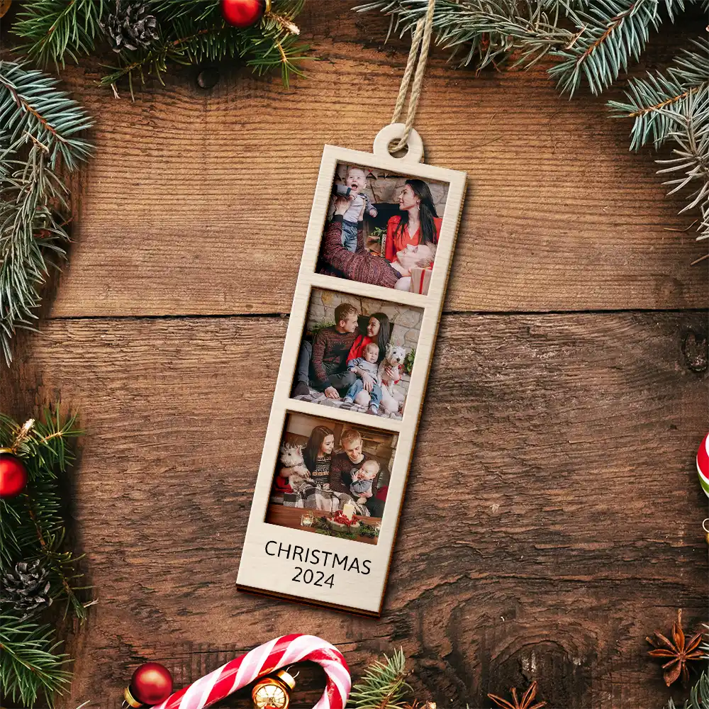 Custom Photo Strip Family Christmas - Personalized 2-Layered Wooden Ornament - Image 5
