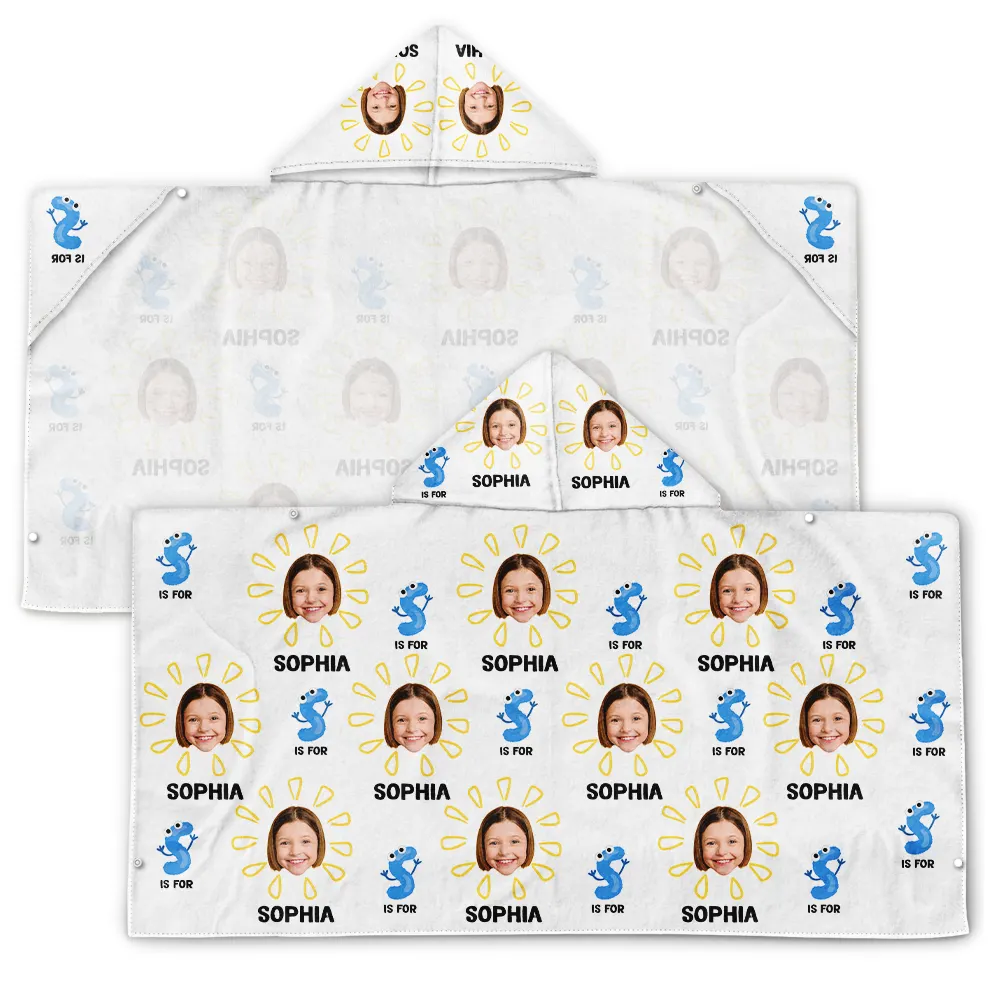 Custom Photo Summer Letter Kid - Personalized Hooded Beach Towel - Image 3