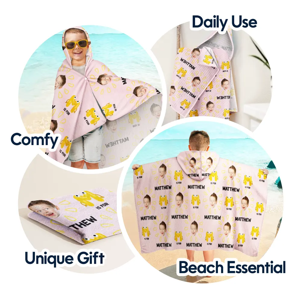 Custom Photo Summer Letter Kid - Personalized Hooded Beach Towel - Image 7