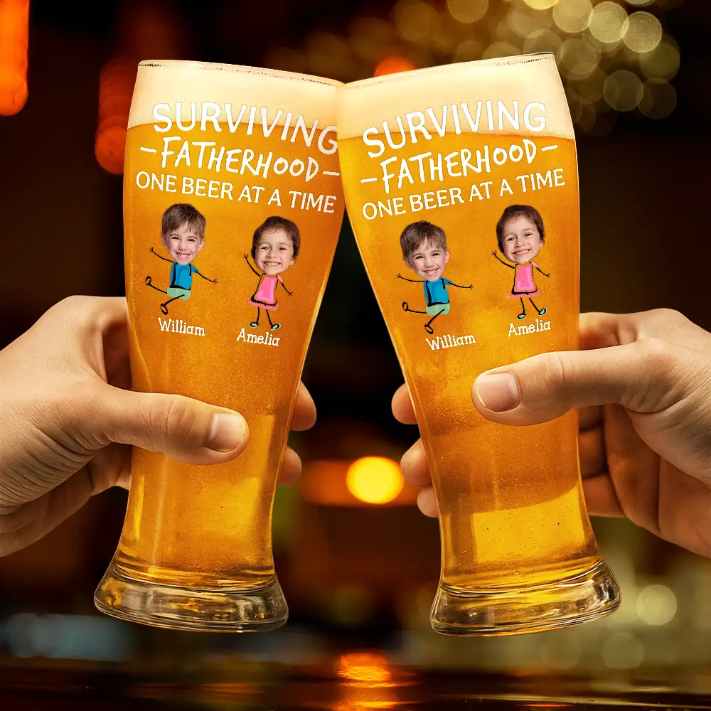 Custom Photo Surviving Fatherhood One Beer At A Time Funny - Personalized Pilsner Glass - Image 3