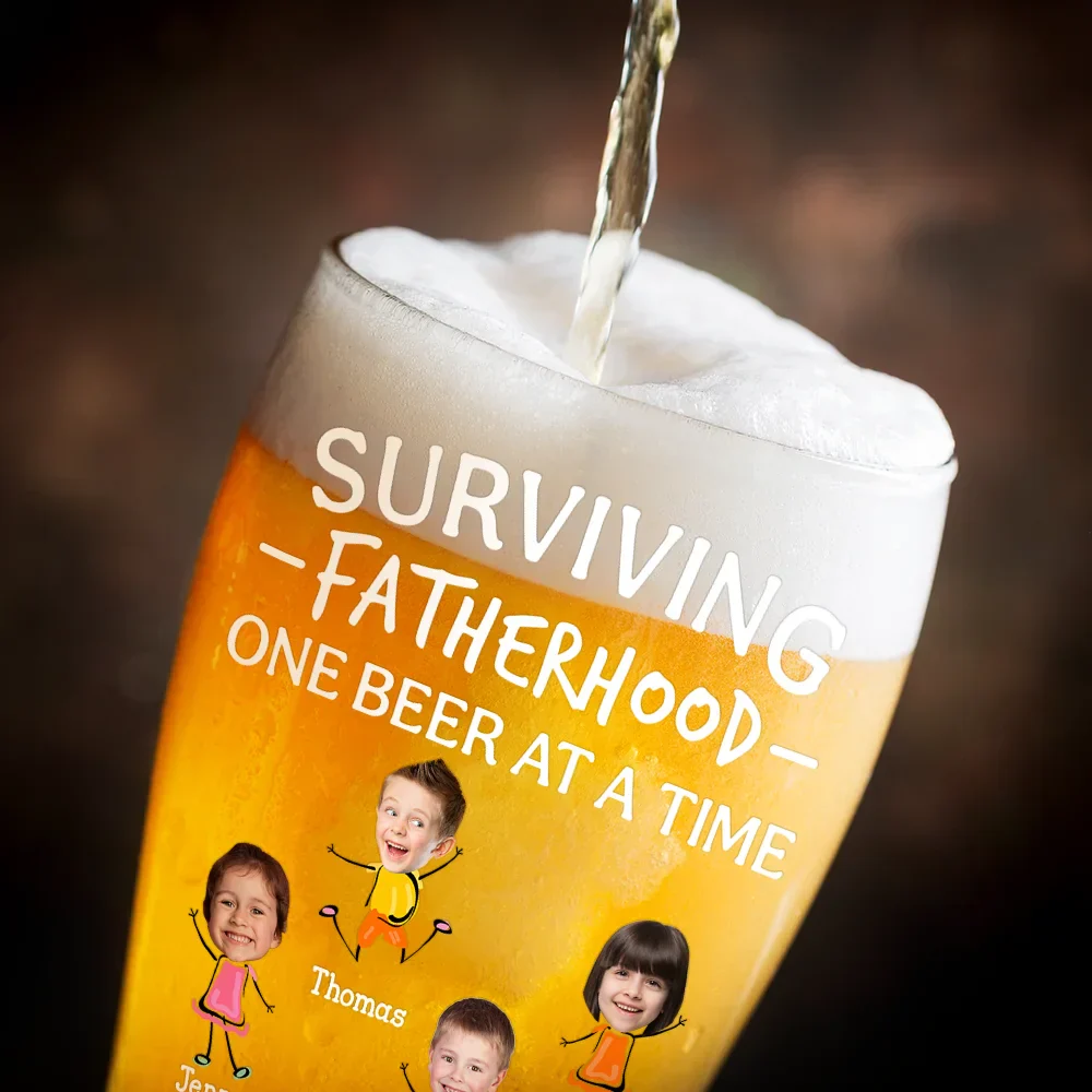 Custom Photo Surviving Fatherhood One Beer At A Time Funny - Personalized Pilsner Glass - Image 4