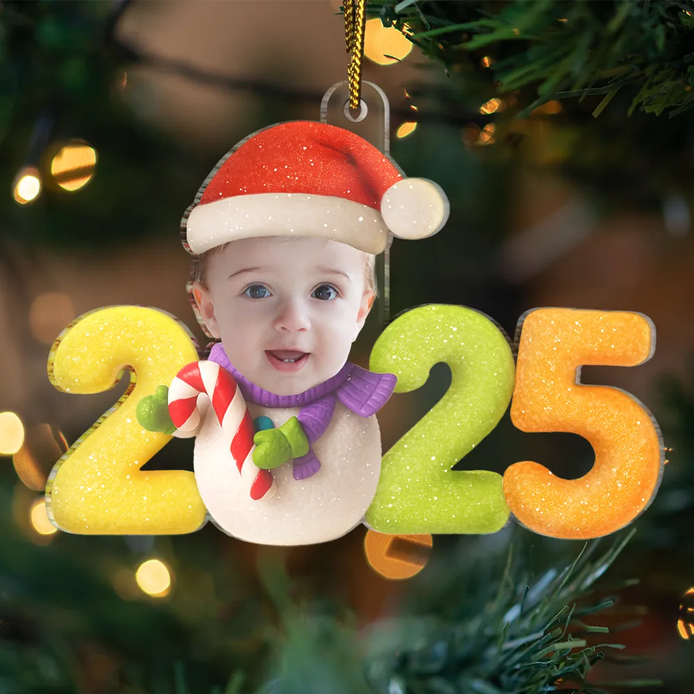 Custom Photo Sweet Candy Snowman Funny Baby First Christmas - Personalized Custom Shaped Acrylic Ornament - Image 4