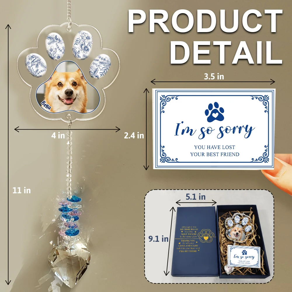 Custom Photo Sympathy Pet Memorial Gift Sorry You Have Lost - Personalized Heart Crystal Suncatcher - Image 2