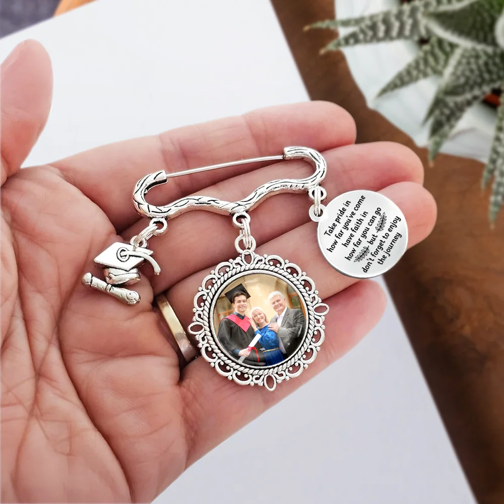 Custom Photo Take Pride In How Far You've Come - Personalized Graduation Tassel Pin - Image 3