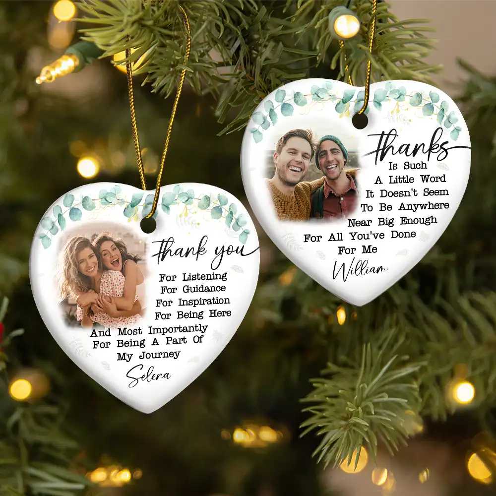Custom Photo Thank You For Being A Part Of My Journey - Personalized Heart Ceramic Ornament - Image 2