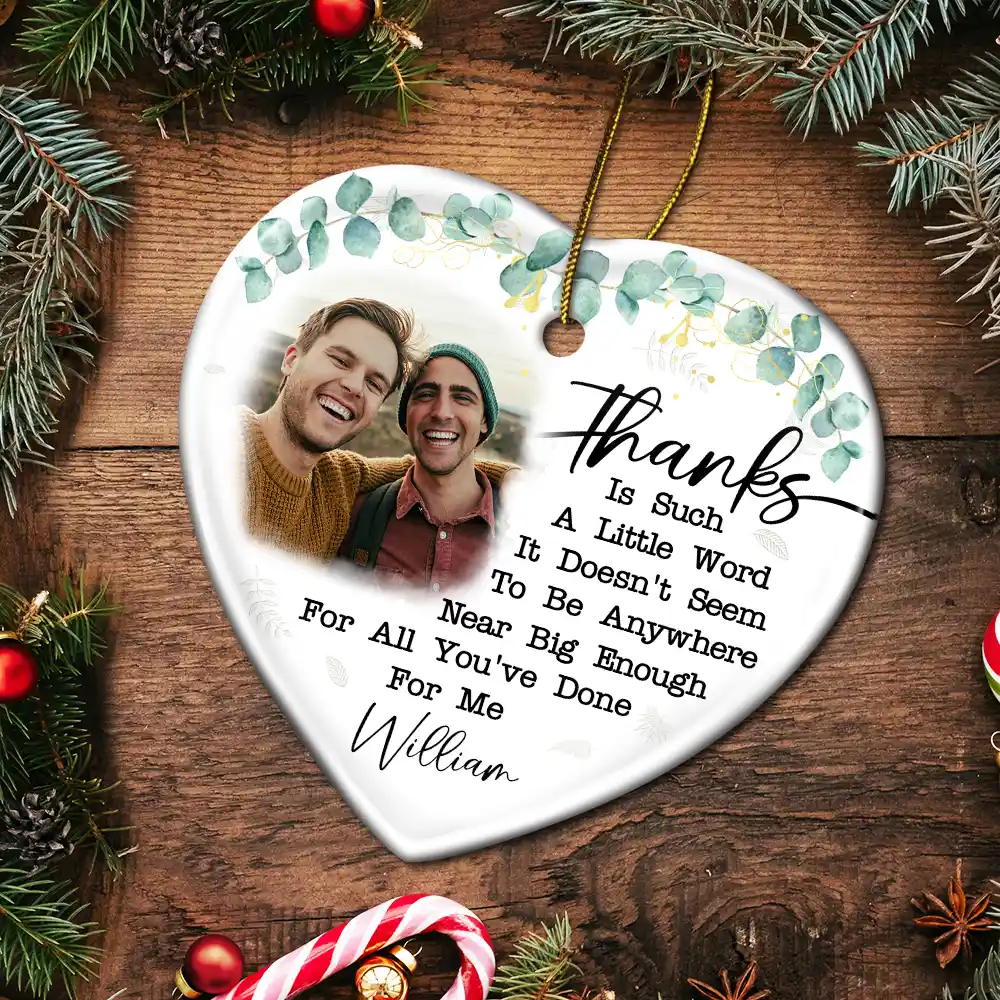 Custom Photo Thank You For Being A Part Of My Journey - Personalized Heart Ceramic Ornament - Image 5
