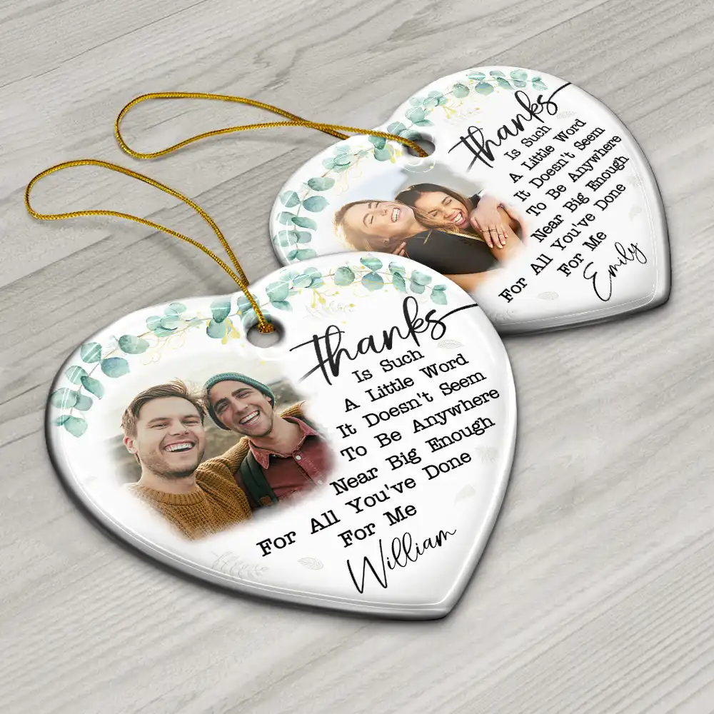 Custom Photo Thank You For Being A Part Of My Journey - Personalized Heart Ceramic Ornament - Image 6