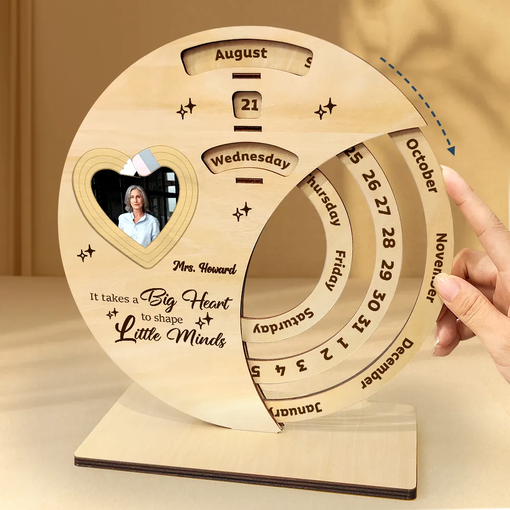 Custom Photo Thank You Teacher For Shaping Little Minds - Personalized Spinning Perpetual Desk Calendar - Image 5