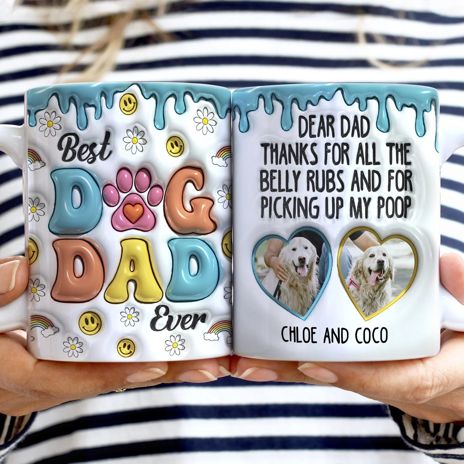 Custom Photo Thanks For All The Belly Rubs - Gift For Dog Dad, Dog Lovers - 3D Inflated Effect Printed Mug, Personalized White Edge-to-Edge Mug - Image 2