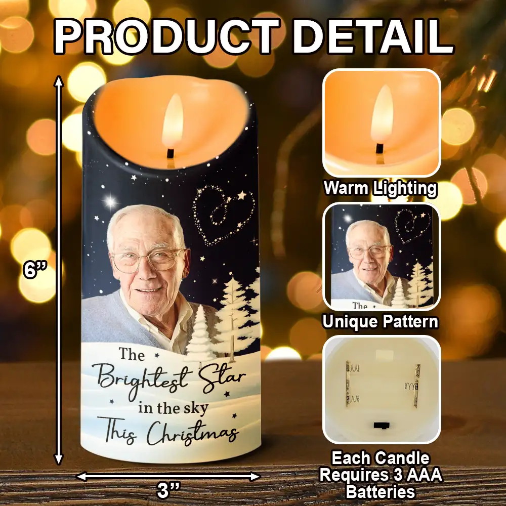 Custom Photo The Brightest Star In The Sky Memorial Family - Personalized Flameless LED Candle - Image 6