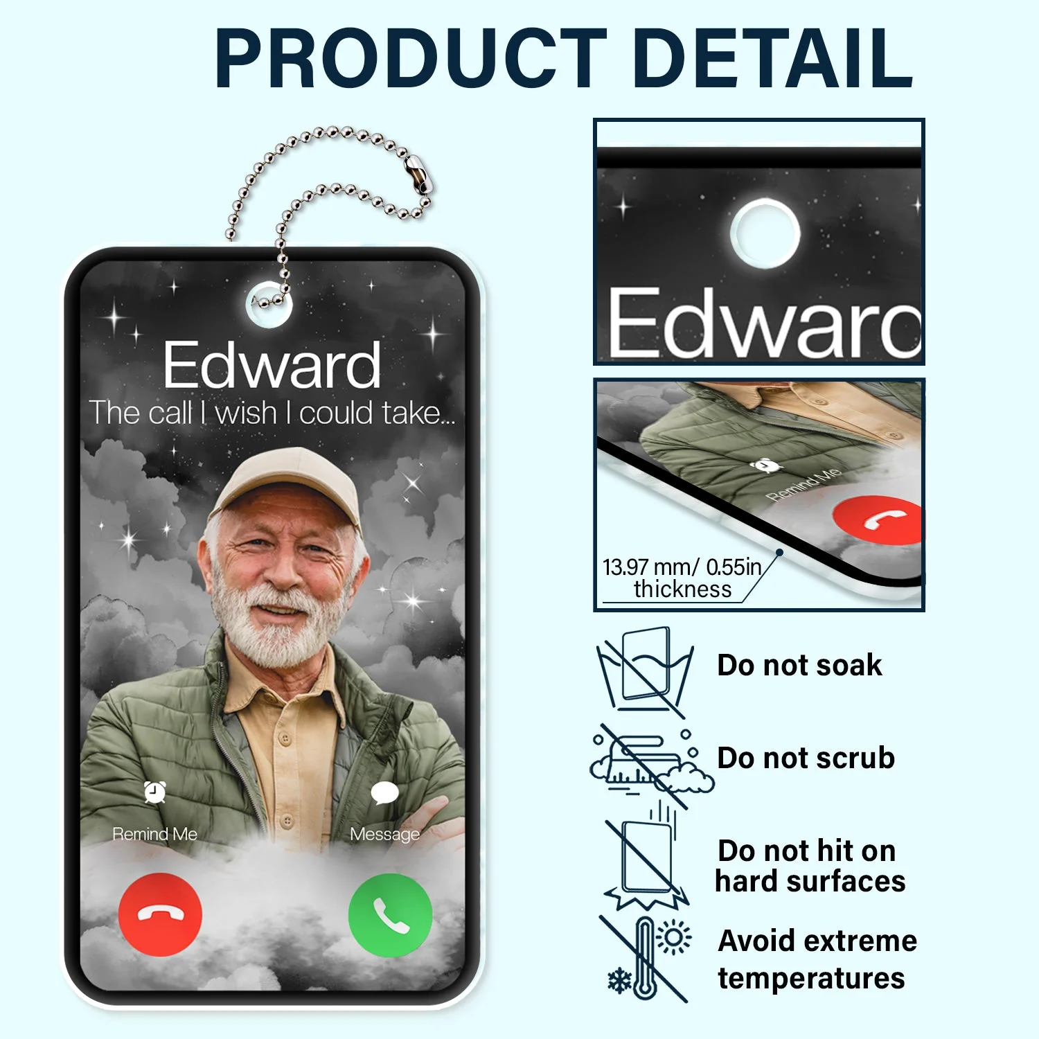 Custom Photo The Call I Wish - Memorial Gift For Family, Dad, Mom, Grandpa, Grandma - Personalized Acrylic Car Hanger - Image 6